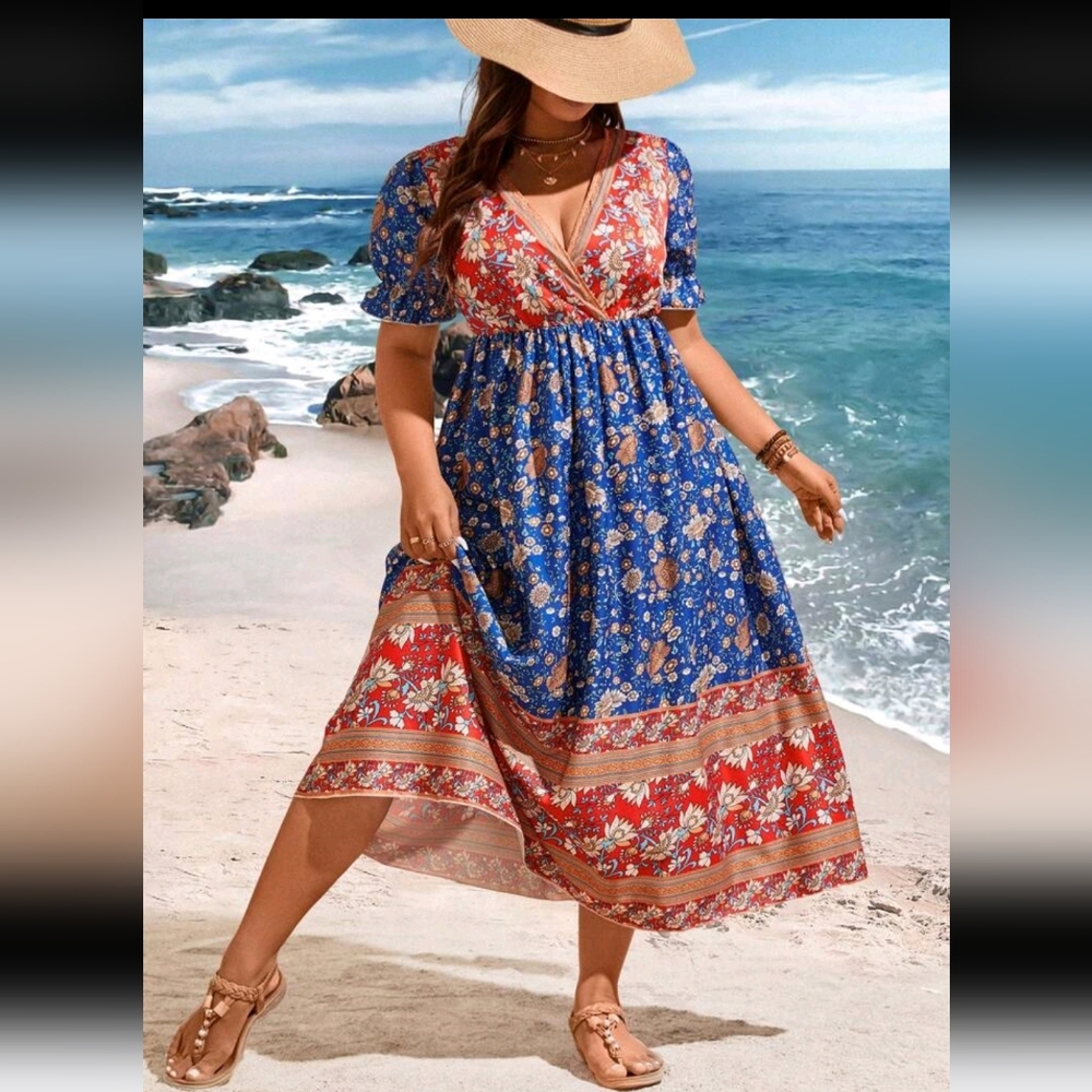 SHEIN Red and Blue Floral Dress - Picture 6 of 8